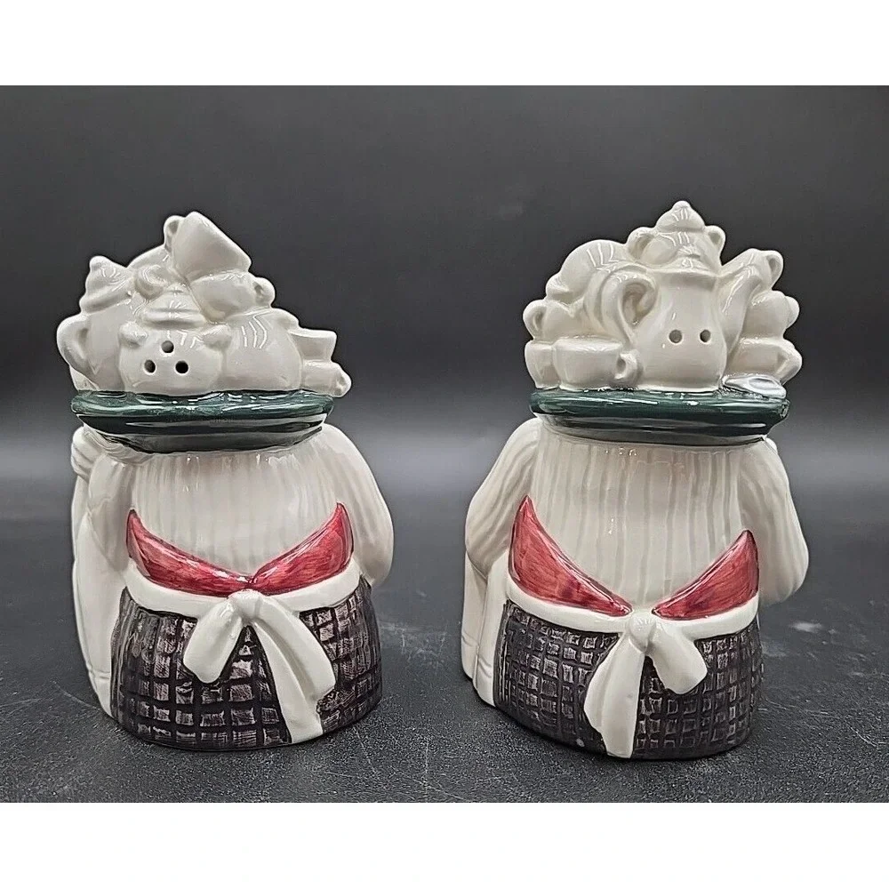 Dept 56 Italian Chef Salt and Pepper Shakers Ceramic Waiter Bistro Set White‎